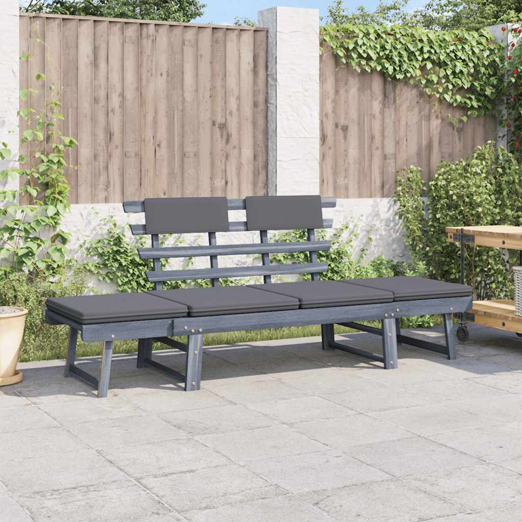 vidaXL Gartenbank mit Auflagen 2-in-1 190 cm Grau Massivholz Akazie