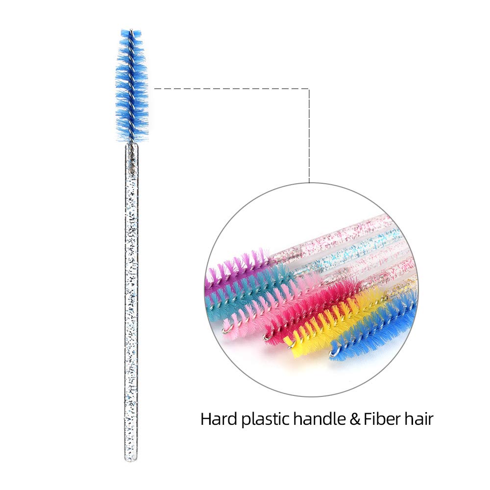 ATOMUS 300pcs Mascara Disposable Eyelash Applicators with Crystal Handles for Eyelash Extensions Wands, (6 Colors)