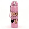 1PC Leopard Print Love Letter 750ml Color Plastic Sports Water Bottle Leakproof Flip Straw Lid Suitable for Sports Office Home Use