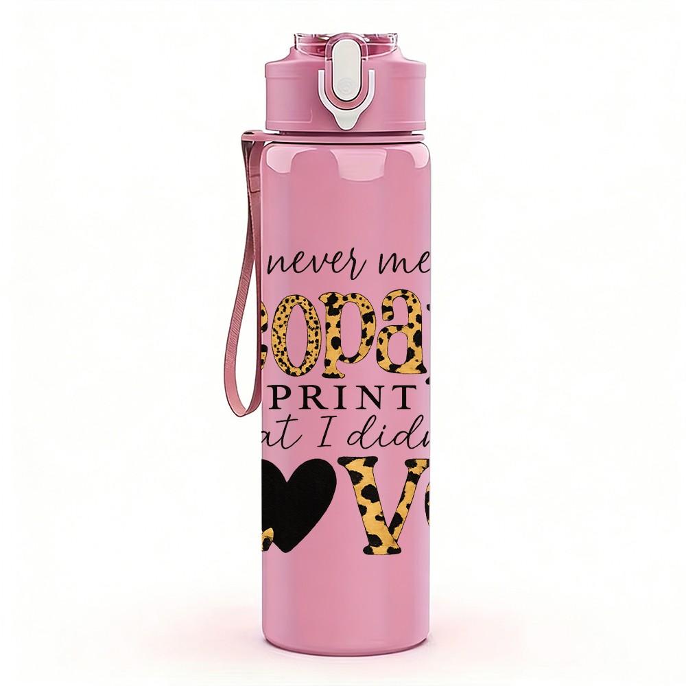 1PC Leopard Print Love Letter 750ml Color Plastic Sports Water Bottle Leakproof Flip Straw Lid Suitable for Sports Office Home Use