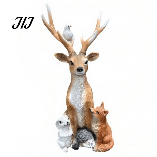Lebensechte Harz-Wildtierstatuen Waldhirsch Kleintierstatue, Elchfigur mit Kaninchen Igel Fuchs Figuren Igel, Wasserdicht für Außenbereich