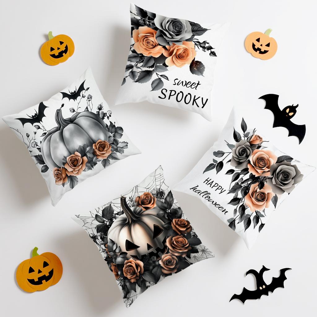 Halloween Flowers Cushion Pillowcase Printed Polyester 45X45Cm Throw Pillowcover Decorative Sofa Cushion Pillowslip Home Decor