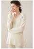 Women's Cashmere V-Neck Mid-Length Slit Sweater, Solid Color, Autumn/Winter Loose Fit