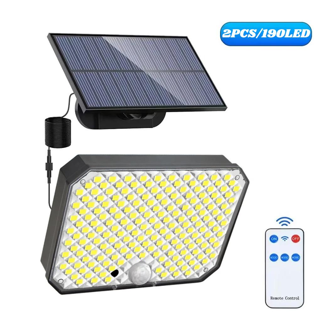 Solar Lights Outdoor 190LED 3 Modes Motion Sensor Flood Lights with Remote IP65 Waterproof Security Solar Lights for Outside
