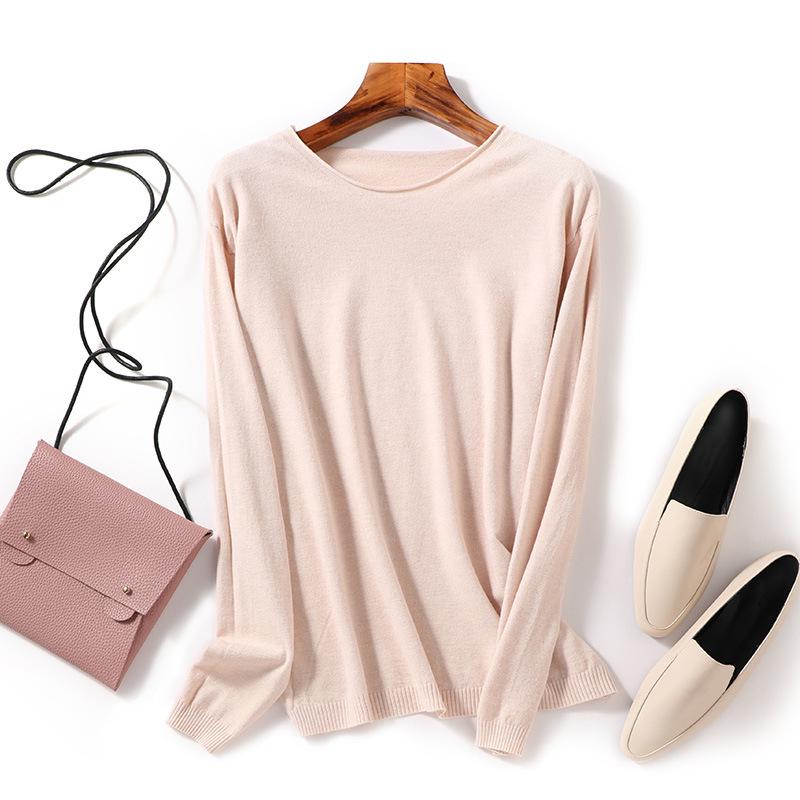 

Autumn/Winter Women s Wool Sweater: Round & V-Neck, Rolled Edge, Long Sleeve, Thin Knit Top S