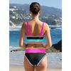 Women High Waist Color Block Three Piece Split Bikini Cover Up Vacation Swimwear