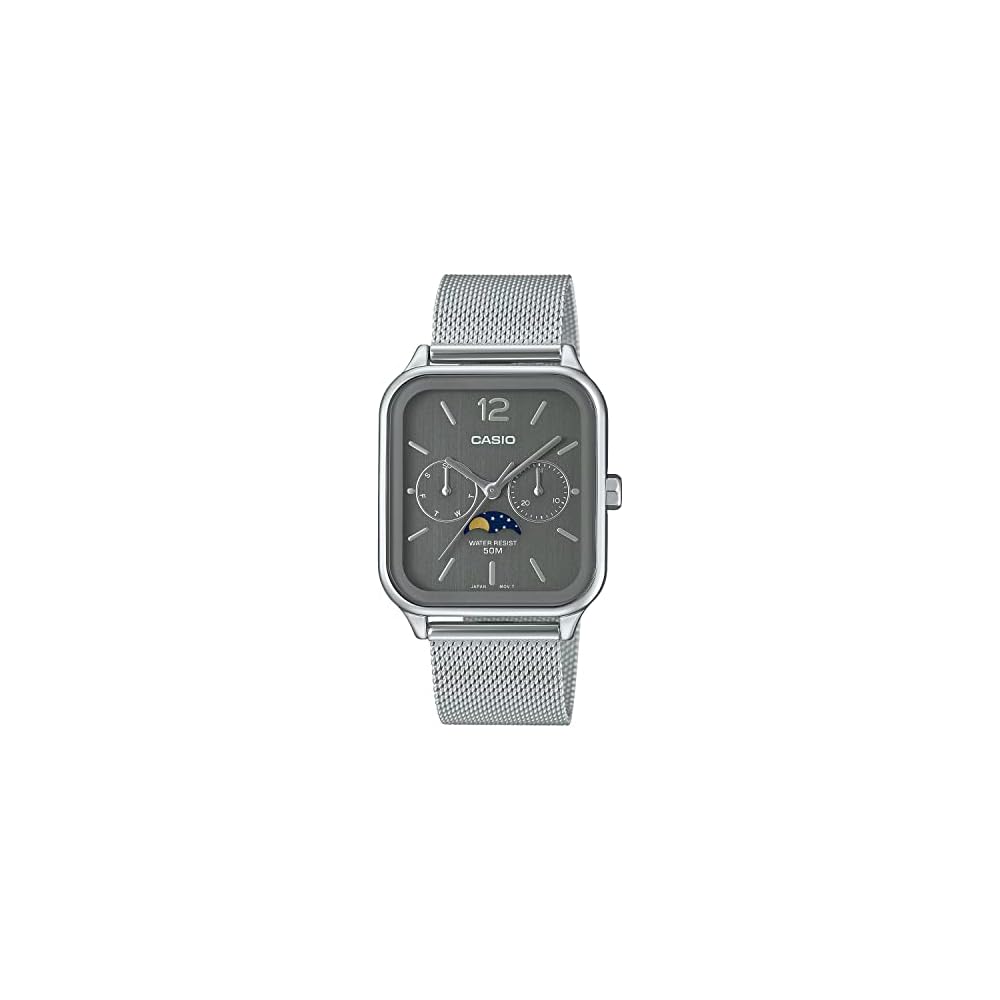 Casio Standard Moon Phase Analog Men s Watch MTP-M305M-8AV Dark Gray Metal Mesh Band