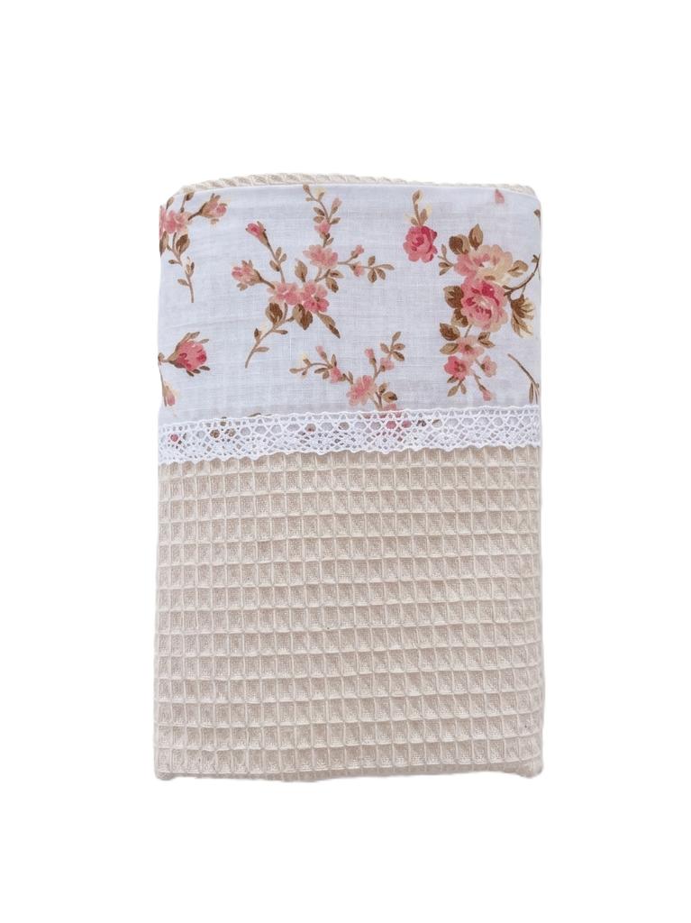 Blanket / waffle blanket 75x100 Romantic Roses beige