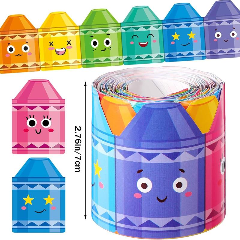 1Roll Self Adhesive Rainbow Pencil Edge Stickers Chalkboard Bulletin Board Border Paper 3Inch Border Classroom Decors
