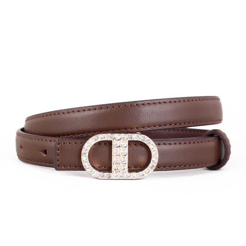 

Genuine Leather Womens Skinny Belt With Crystal Embellishments For Casual Pants And Skirts