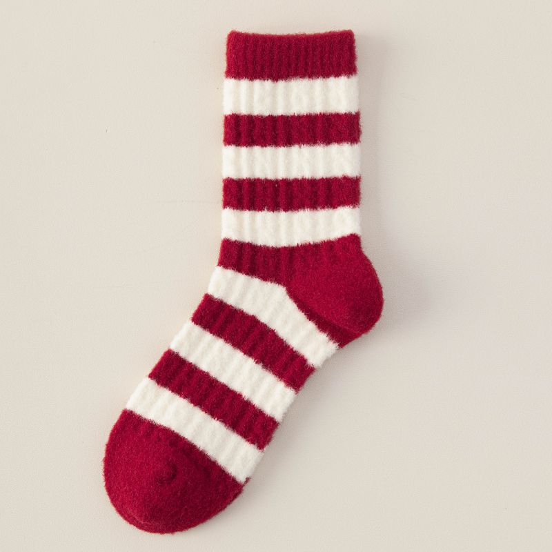 Christmas Tube Socks Bright Red Embroidered Floor Socks Winter Socks Australian Velvet Warm And Thickened
