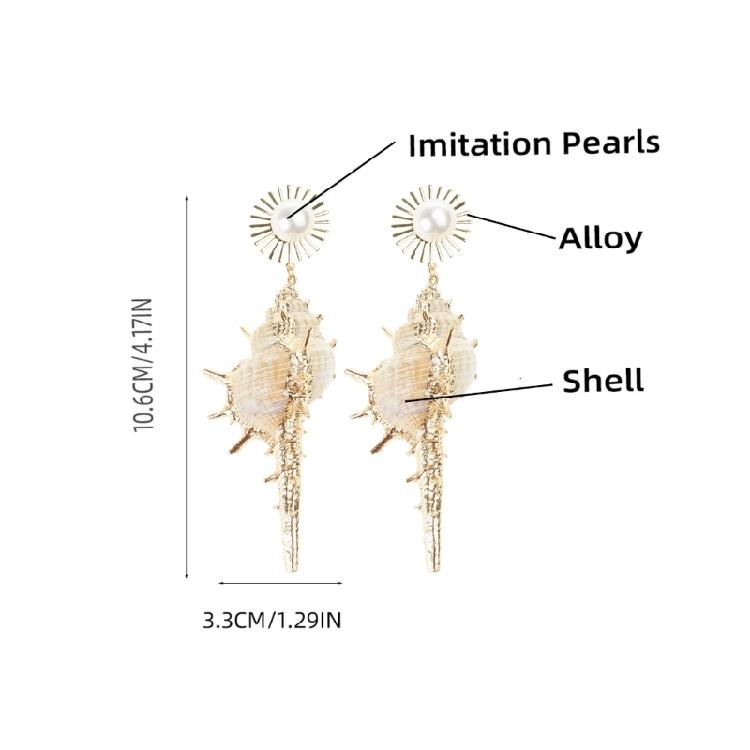 Fashionable Bohemian Conch Earrings with Sunflower Stylish Women Ear Studs Imitation Pearls Eardrop Trendy Souvenir