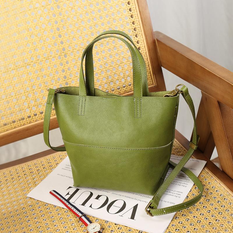 Johnature Large Capacity Lazy Style Simple Soft Cowhide Handbag Genuine Leather Tote Bag Versatile Shoulder Bag