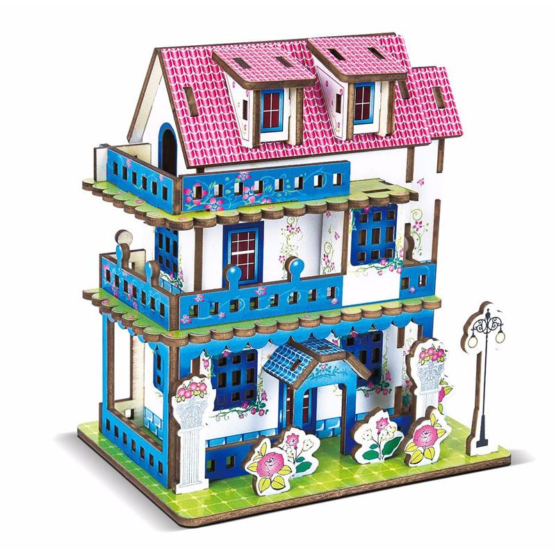 Jucării Educative pentru Bebeluși Handmade DIY Puzzle din Lemn Vilă Casă Colibă Model 3D Ornament de Birou