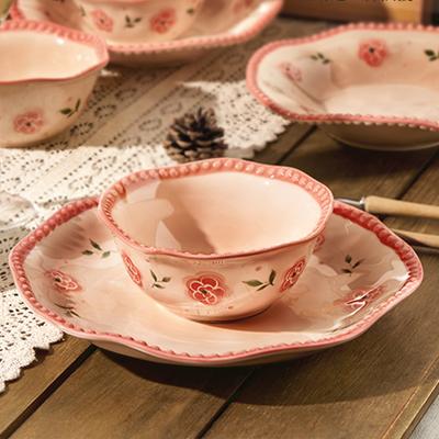 Household 7~9 Inch Ceramic Plates French Style Vintage Floral Pattern Wedding Tableware Aesthetic Underglazed Colour Dinner Dish