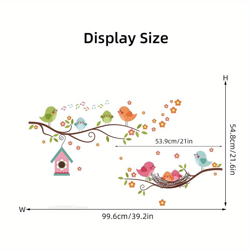 Cartoon Cute Bird Family Branch Flower Animal Wall Stickers Removable for Kid Bedroom Living Room Foyer Decoration Wall Decals
