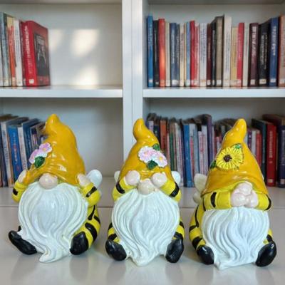 3 Pcs Spring Garden Gnome Figurines Hear See Speak No Evil Flower Gnome Statue Small Resin Dwarf Table Ornament for Porch Garden Yard Home Office