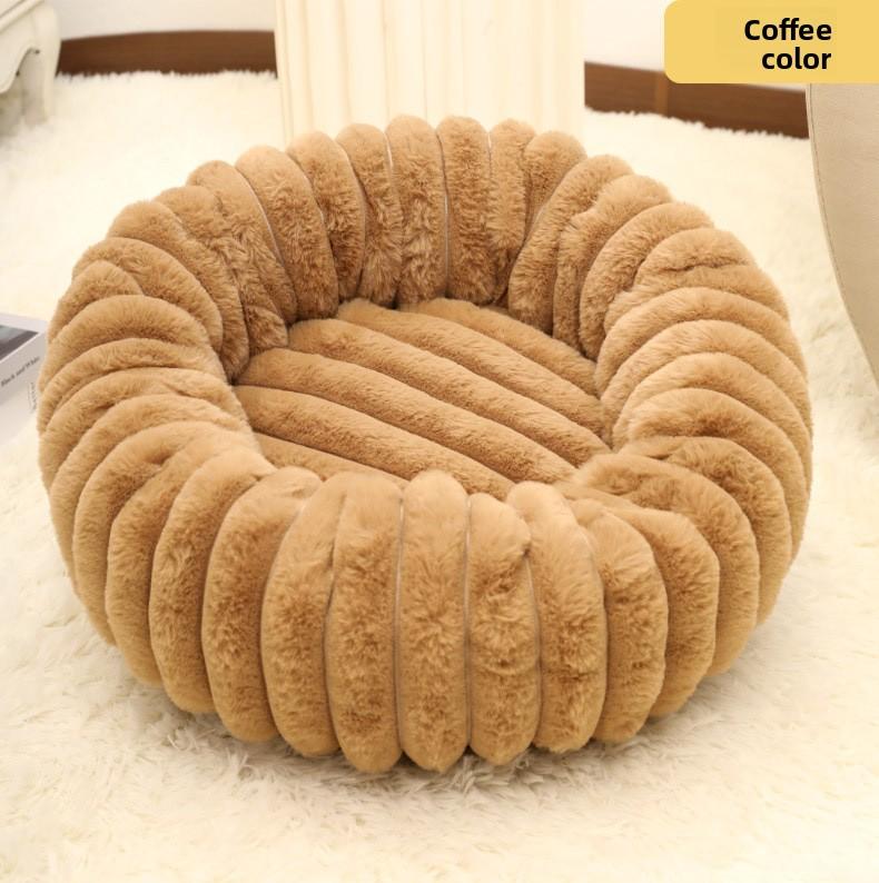 Cats Dogs Round Straight Stripe Plush Warm Comfortable Soft Washable Portable Pet Mat Bed All Seasons