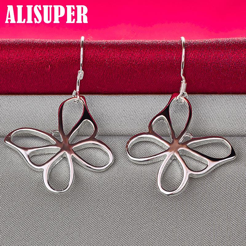 925 Sterling Silver Hollow Butterfly Drop Earrings Jewelry