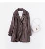 Women's PU Leather Trench Coat with Suit Collar, Double-Breasted, Mid-Length, Waist-Slimming for Spring/Autumn - Model YG82936.