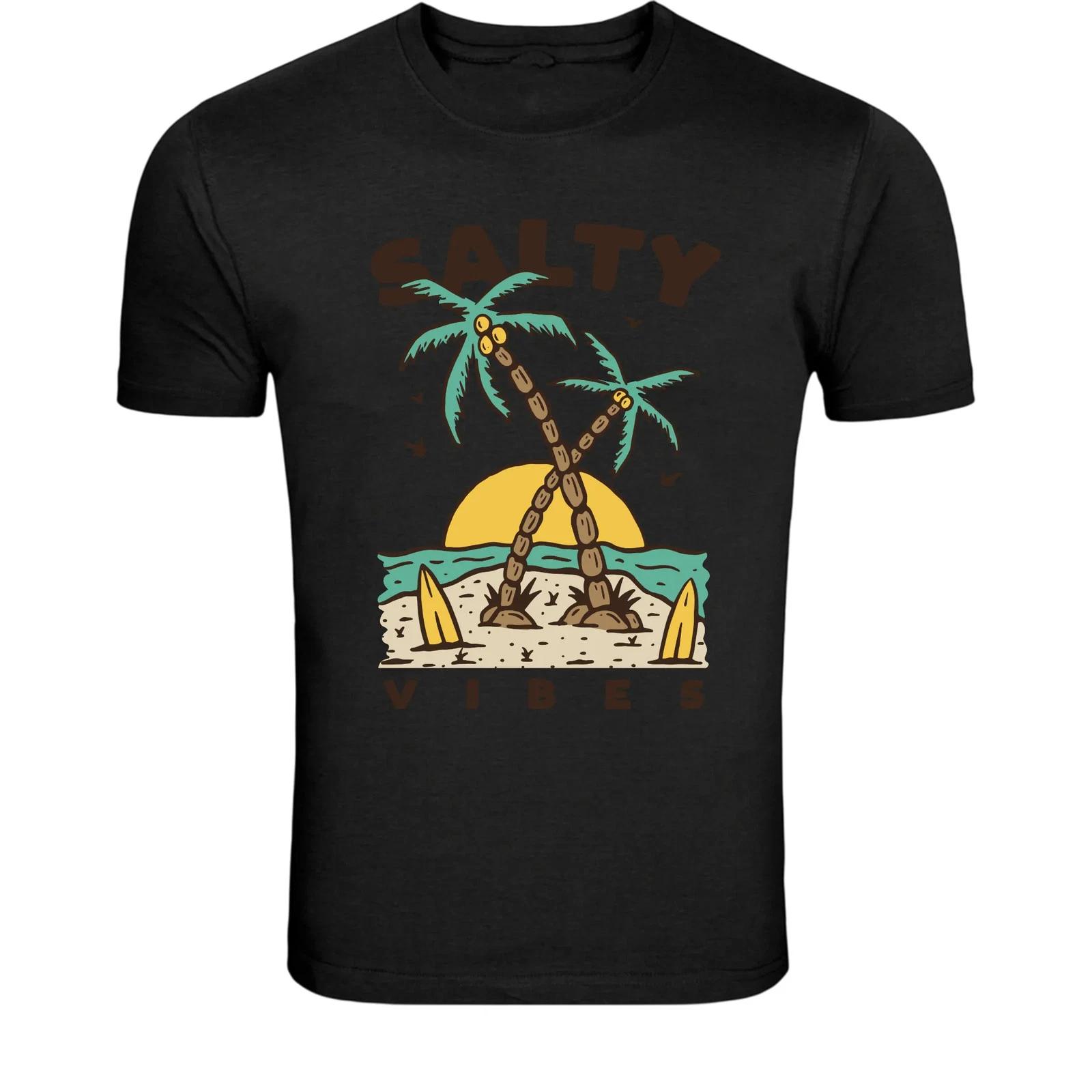 Salty Vibes Palm Beach T-Shirt - Tropical Summer Ocean Graphic Tee M
