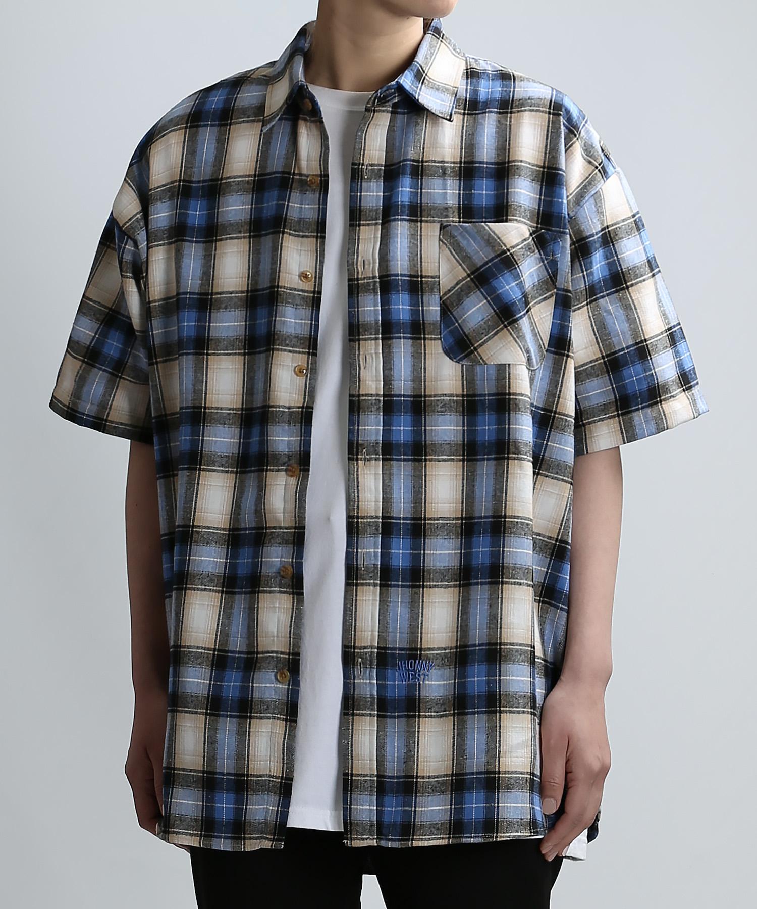Johnny West Leaguer Check Half Shirts (Kya.Blue) 48(95)
