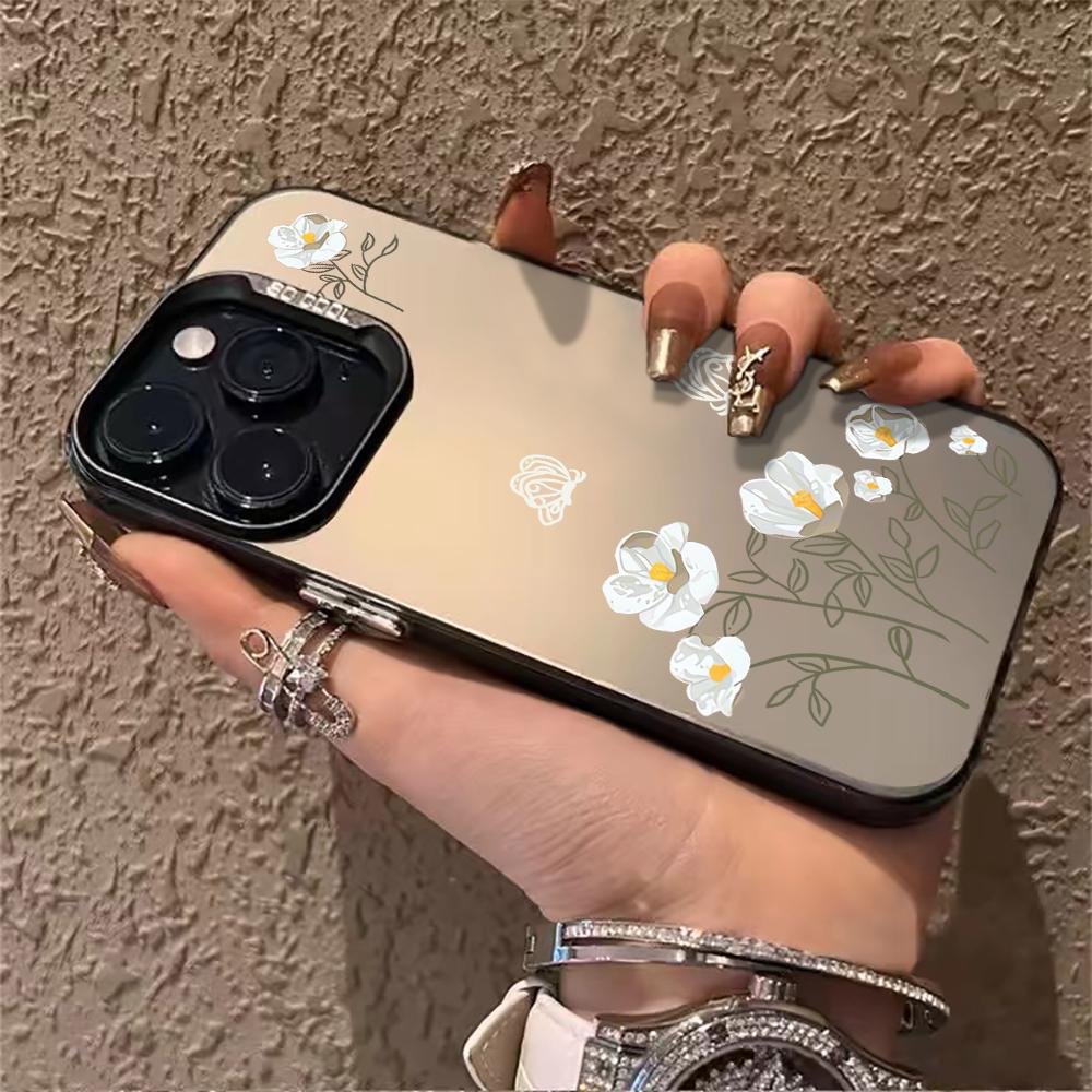Floral IMD Phone Case For Xiaomi Redmi 15C Note 14 13 12 11 10 Pro 14C 13C 5G Shockproof Slim Protective Silver Camera Cover