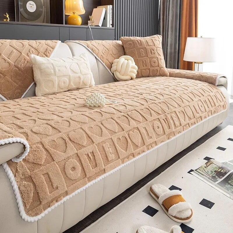 Jesień Zima Zagęszczony Aksamit Shu Poduszka na Sofę Pluszowa Poduszka Pokrowiec na Sofę 2/3/4-osobową Lekki Luksusowy Pokrowiec na Sofę Żakardowy List Sofe Cover