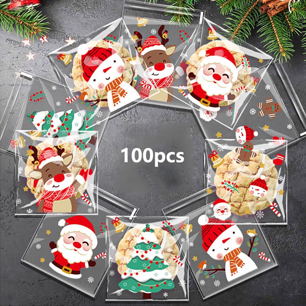 100 packs of five types of Christmas OPP self-adhesive bag candy chocolate snack bags for baking and pastry packaging