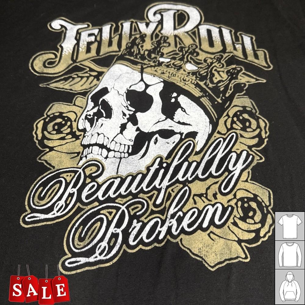 

New JELLY ROLL Beautifully Broken Skull Gift For Fans Men All Size TShirt TH936 Unisex T-Shirt XXXXL