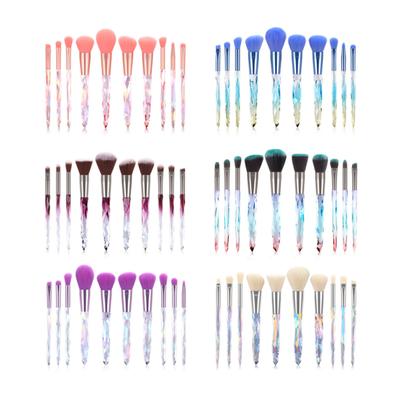 10Pcs Faux Crystal Transparent Diamond Fan-shaped Brushes Women Makeup Tools Set
