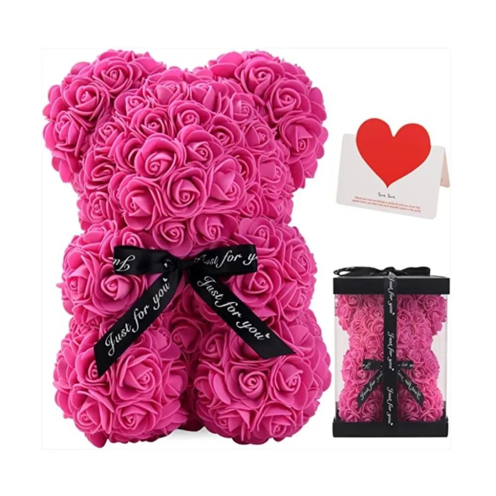 Valentine's Day Eternal Rose Teddy Bear Set - Artificial Flower Decor for Birthday, Anniversary & Romantic Gifts for Girlfriend