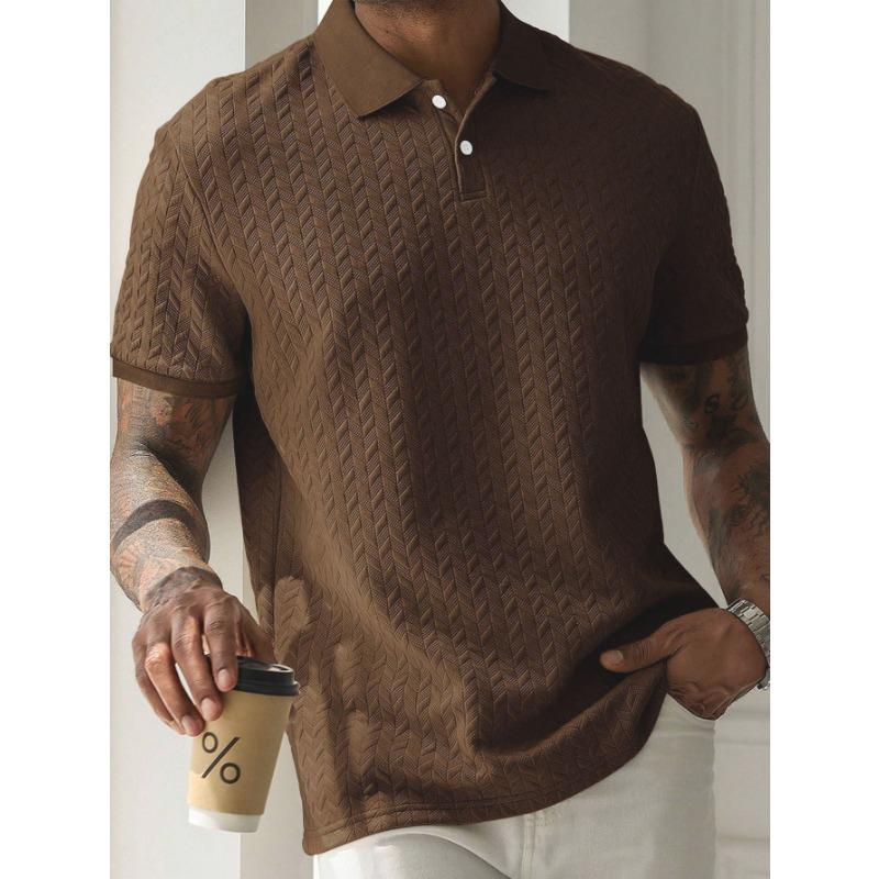 Men Short Sleeve Polo Shirt Herringbone Jacquard Texture Casual Business Top