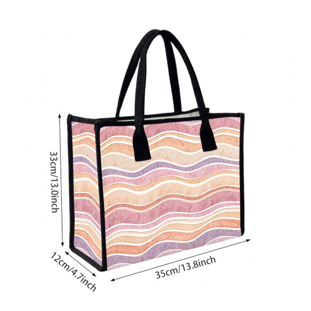 Wavy Stripes Printed Tote Bag Fashion Large Capacity Shoulder Handbag for Daily Commute Shopping