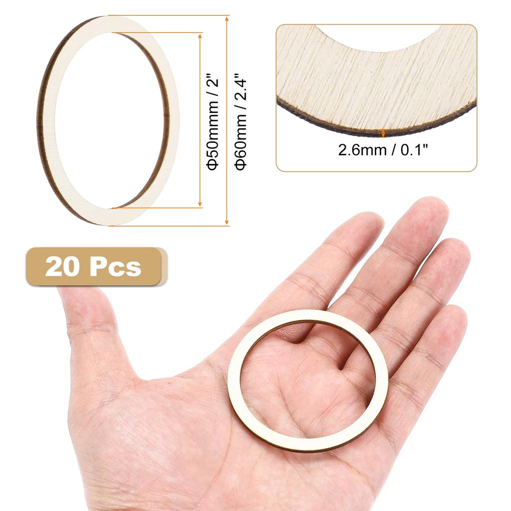 Unfinished Wood Rings Natural Wooden Ring Circle Flat Round Shape Ornaments Wooden Slices for Frames DIY Crafting Projects Decor