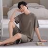 Modal men's pajamas summer new thin ice silk short-sleeved shorts high-end striped loungewear set