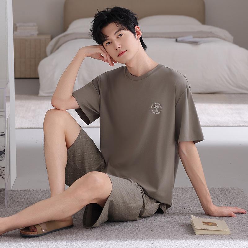 Modal men's pajamas summer new thin ice silk short-sleeved shorts high-end striped loungewear set