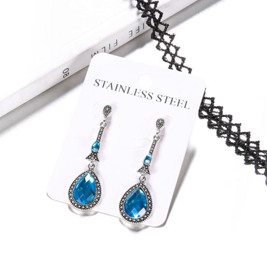 Vintage Women Rhinestone Inlaid Long Dangle Water Drop Earrings Eardrops Jewelry