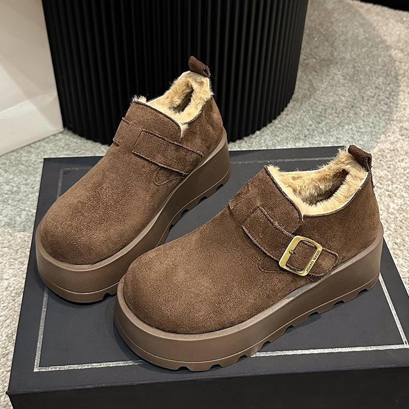 Leather muffin thick-soled heightened women's autumn and winter new snow boots plush cotton shoes