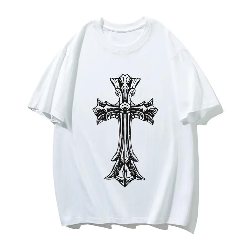 2025 New Summer Men's Offset Printing Flower Easter Horror Cross Men's Casual Loose Short Sleeved T-shirt