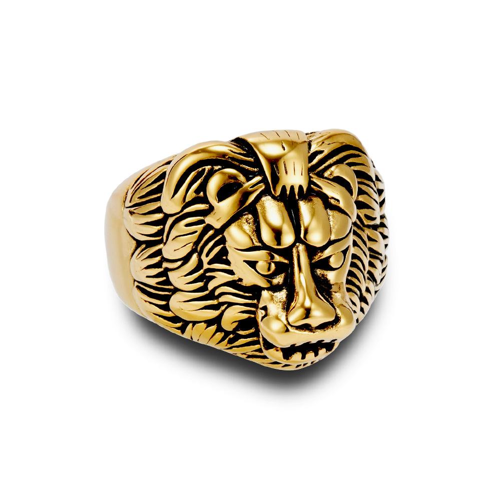 Punk Vintage Lion Shaped Ring for Men Stainless Steel Ring PVD Gold Plated Jewelry New