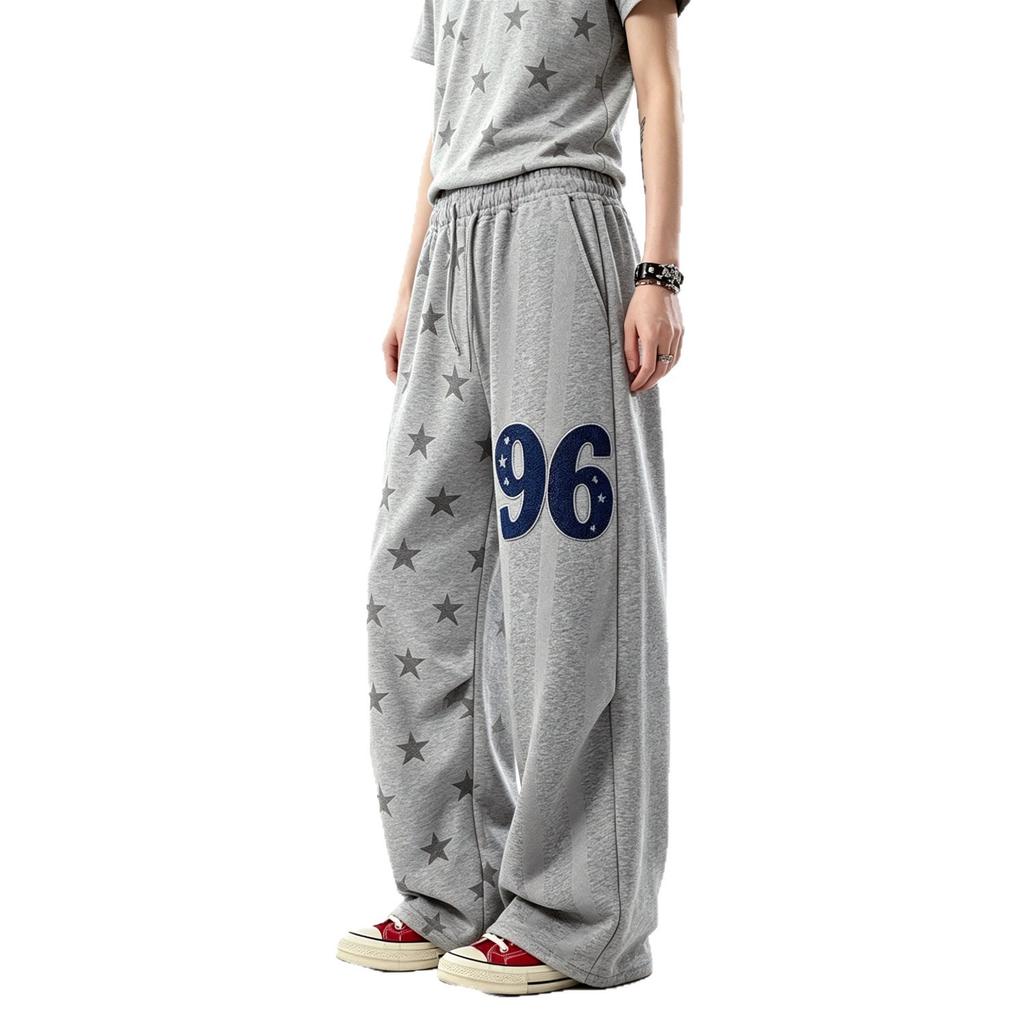 American Star Striped Casual Pants Men's and Women's New Loose Wide Leg Drape Floor Mopping Grey Sports Pants