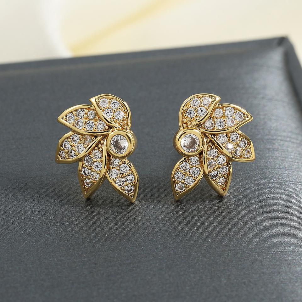 ZAKOL Exquisite Romantic Leaf Flower CZ Stud Earrings Brilliant Micro Paved Zirconia Designer Zircon Gifts for Women