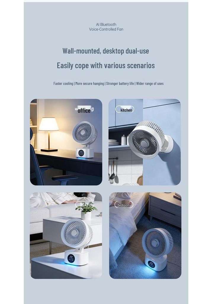 Rechargeable Desktop Fan with Voice Control, Timer, & Long Battery Life for Home Air Circulation