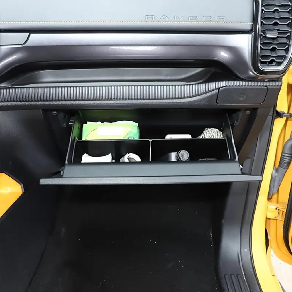 For Ford Ranger 2022-2026 Passenger Side Storage Box Divider ABS Black 4PCS Organizer Tray Interior Accessories Storage Holder