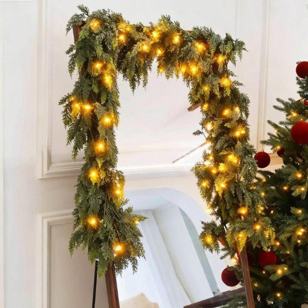 Christmas Garland for Mantle Home Decor with 90 LED Lights 6 Ft Christmas Bendable Garland Decorations for Indoor Outdoor Living