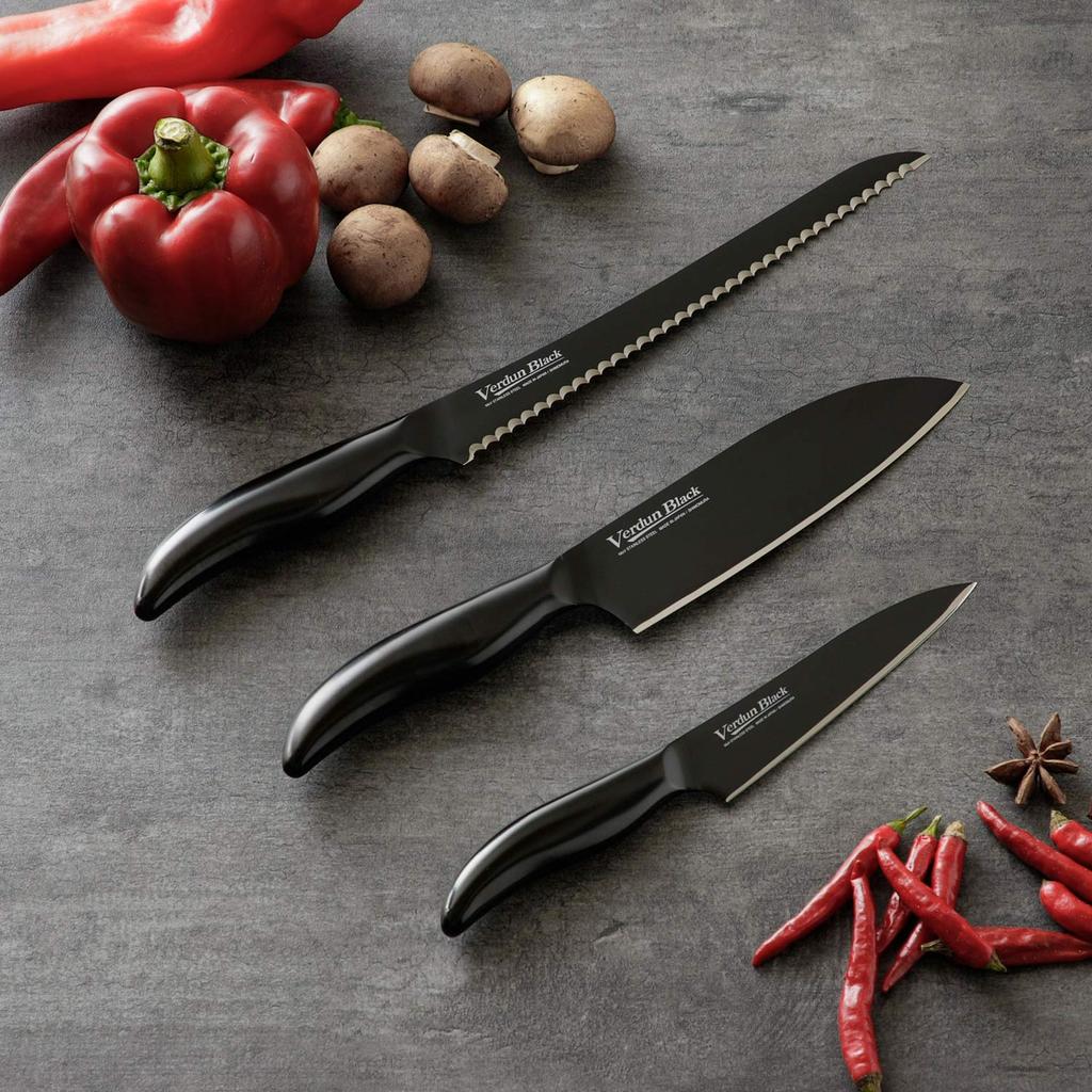 Shimomura Kougyou Wyprodukowano w Japonii Verdun Czarny Nóż do Chleba 225mm Stal Molibdenowo-Wanadowa Można Myć w Zmywarce Wyprodukowano w Niigacie OVB-107 Tsubame-Sanjo