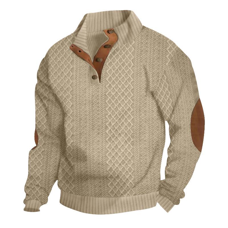2023 Men's European Fit Stand Collar Long Sleeve Jacquard Knit Pullover Sweater