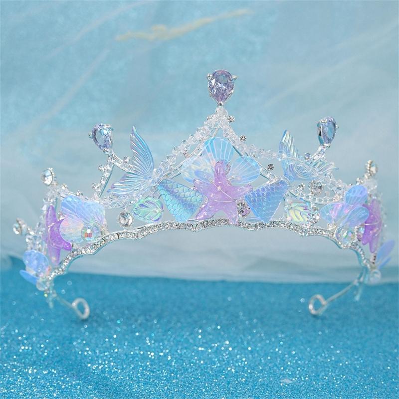 Handmade Sea Shell Star Fish Crown Headband for Ocean Themed Costume Parties and Bridal Accessories Hair Styling Crowns