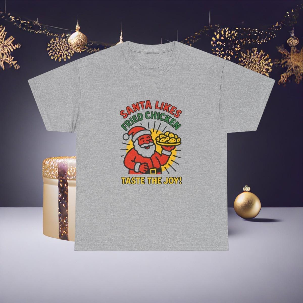 Santa Likes Fried Chicken T-Shirt | Holiday Funny Christmas Tee S